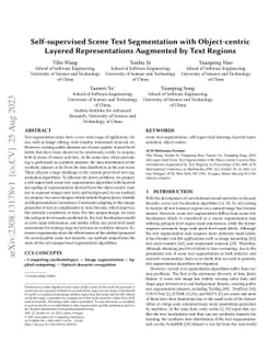 Self-supervised Scene Text Segmentation with Object-centric Layered
  Representations Augmented by Text Regions