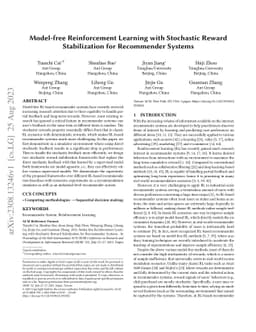 Model-free Reinforcement Learning with Stochastic Reward Stabilization
  for Recommender Systems