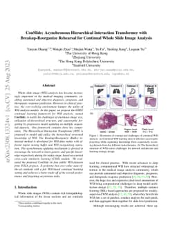 ConSlide: Asynchronous Hierarchical Interaction Transformer with
  Breakup-Reorganize Rehearsal for Continual Whole Slide Image Analysis