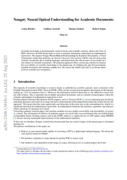 Nougat: Neural Optical Understanding for Academic Documents