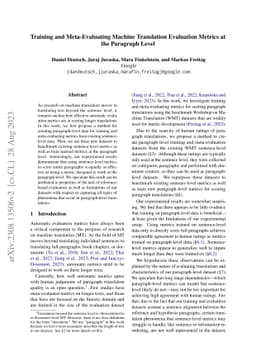 Training and Meta-Evaluating Machine Translation Evaluation Metrics at
  the Paragraph Level