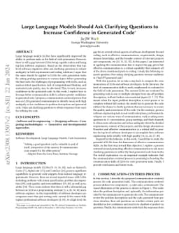 Large Language Models Should Ask Clarifying Questions to Increase
  Confidence in Generated Code