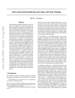 Discovering Mental Health Research Topics with Topic Modeling