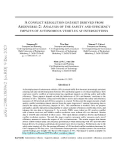 A Conflict Resolution Dataset Derived from Argoverse-2: Analysis of the
  Safety and Efficiency Impacts of Autonomous Vehicles at Intersections