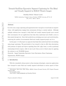 Towards Real Time Egocentric Segment Captioning for The Blind and
  Visually Impaired in RGB-D Theatre Images