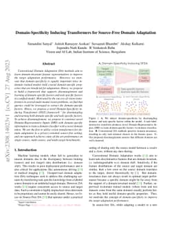 Domain-Specificity Inducing Transformers for Source-Free Domain
  Adaptation