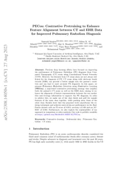 PECon: Contrastive Pretraining to Enhance Feature Alignment between CT
  and EHR Data for Improved Pulmonary Embolism Diagnosis