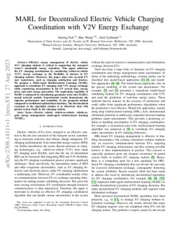 MARL for Decentralized Electric Vehicle Charging Coordination with V2V
  Energy Exchange