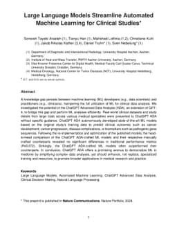 Large Language Models Streamline Automated Machine Learning for Clinical
  Studies