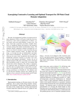 Synergizing Contrastive Learning and Optimal Transport for 3D Point
  Cloud Domain Adaptation