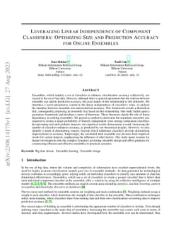 Leveraging Linear Independence of Component Classifiers: Optimizing Size
  and Prediction Accuracy for Online Ensembles