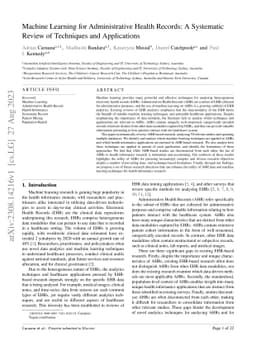 Machine Learning for Administrative Health Records: A Systematic Review
  of Techniques and Applications