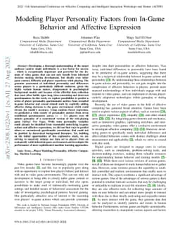 Modeling Player Personality Factors from In-Game Behavior and Affective
  Expression