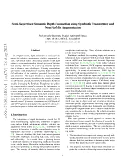 Semi-Supervised Semantic Depth Estimation using Symbiotic Transformer
  and NearFarMix Augmentation