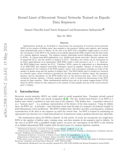 Kernel Limit of Recurrent Neural Networks Trained on Ergodic Data
  Sequences