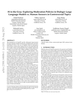 AI in the Gray: Exploring Moderation Policies in Dialogic Large Language
  Models vs. Human Answers in Controversial Topics