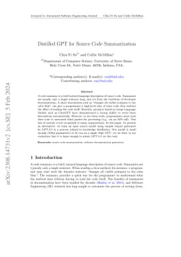 Distilled GPT for Source Code Summarization
