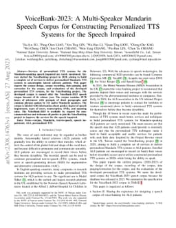 VoiceBank-2023: A Multi-Speaker Mandarin Speech Corpus for Constructing
  Personalized TTS Systems for the Speech Impaired