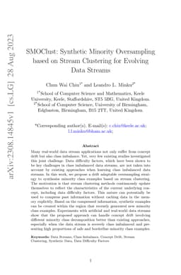 SMOClust: Synthetic Minority Oversampling based on Stream Clustering for
  Evolving Data Streams