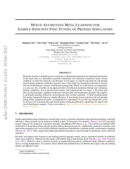 Mixup-Augmented Meta-Learning for Sample-Efficient Fine-Tuning of
  Protein Simulators