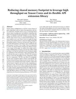 Reducing shared memory footprint to leverage high throughput on Tensor
  Cores and its flexible API extension library