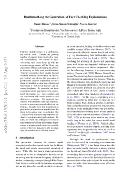 Benchmarking the Generation of Fact Checking Explanations
