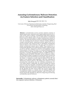 Assessing Cyclostationary Malware Detection via Feature Selection and
  Classification