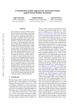 A Classification-Guided Approach for Adversarial Attacks against Neural
  Machine Translation