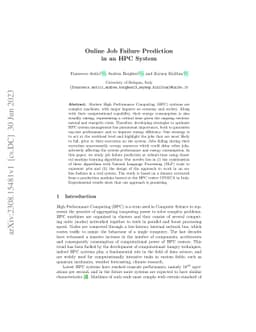 Online Job Failure Prediction in an HPC System