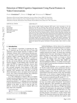 Detection of Mild Cognitive Impairment Using Facial Features in Video
  Conversations