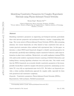 Identifying Constitutive Parameters for Complex Hyperelastic Materials
  using Physics-Informed Neural Networks