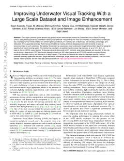 Improving Underwater Visual Tracking With a Large Scale Dataset and
  Image Enhancement