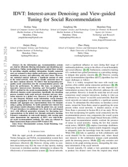 IDVT: Interest-aware Denoising and View-guided Tuning for Social
  Recommendation
