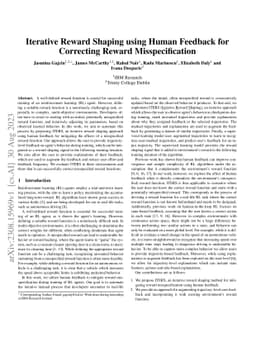 Iterative Reward Shaping using Human Feedback for Correcting Reward
  Misspecification