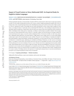 Impact of Visual Context on Noisy Multimodal NMT: An Empirical Study for
  English to Indian Languages