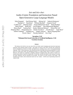 Jais and Jais-chat: Arabic-Centric Foundation and Instruction-Tuned Open
  Generative Large Language Models