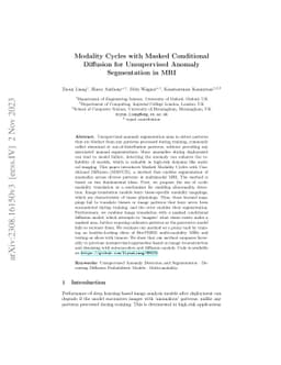 Modality Cycles with Masked Conditional Diffusion for Unsupervised
  Anomaly Segmentation in MRI