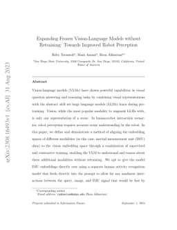 Expanding Frozen Vision-Language Models without Retraining: Towards
  Improved Robot Perception