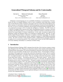 Generalised Winograd Schema and its Contextuality