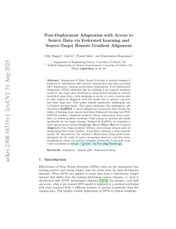 Post-Deployment Adaptation with Access to Source Data via Federated
  Learning and Source-Target Remote Gradient Alignment