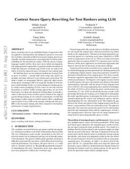 Context Aware Query Rewriting for Text Rankers using LLM