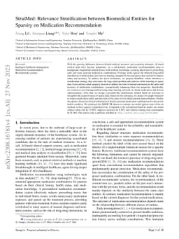 StratMed: Relevance Stratification between Biomedical Entities for
  Sparsity on Medication Recommendation