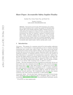 Short Paper: Accountable Safety Implies Finality