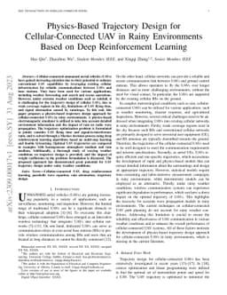 Physics-Based Trajectory Design for Cellular-Connected UAV in Rainy
  Environments Based on Deep Reinforcement Learning