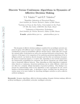 Discrete Versus Continuous Algorithms in Dynamics of Affective Decision
  Making
