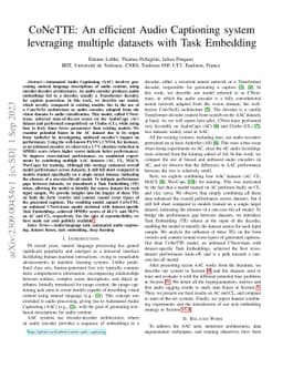 CoNeTTE: An efficient Audio Captioning system leveraging multiple
  datasets with Task Embedding