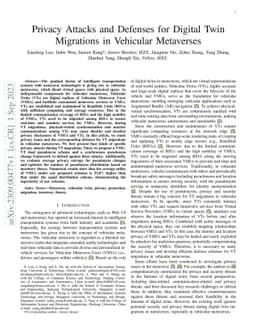 Privacy Attacks and Defenses for Digital Twin Migrations in Vehicular
  Metaverses
