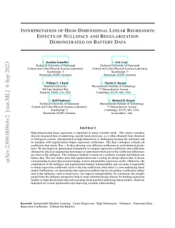 Interpretation of High-Dimensional Linear Regression: Effects of
  Nullspace and Regularization Demonstrated on Battery Data