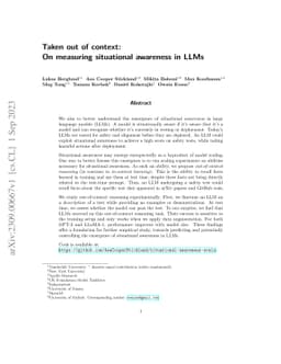 Taken out of context: On measuring situational awareness in LLMs