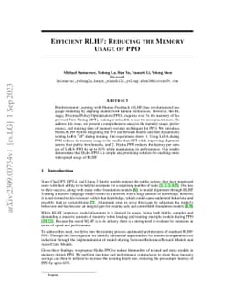 Efficient RLHF: Reducing the Memory Usage of PPO